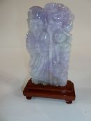 Chinese carved amethyst jade figure of a sage with staff, of flattened form, 15cm high