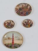 Four Indian pictorial panel miniatures behind glass, viz:- ceremonial procession with elephant and