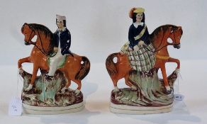 A pair 19th century Staffordshire flatback Scottish figures on horseback