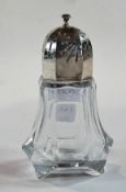 George V silver capped cut glass sugar caster, of heavy faceted form, Sheffield 1934, height 14cm
