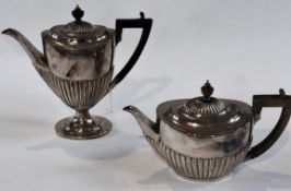 A Victorian silver teapot, of reeded design, together with a matching silver coffee pot, Sheffield