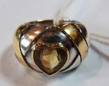 Folli Follie silver and citrine ring, set with heart-shaped citrine within silver and gold plated
