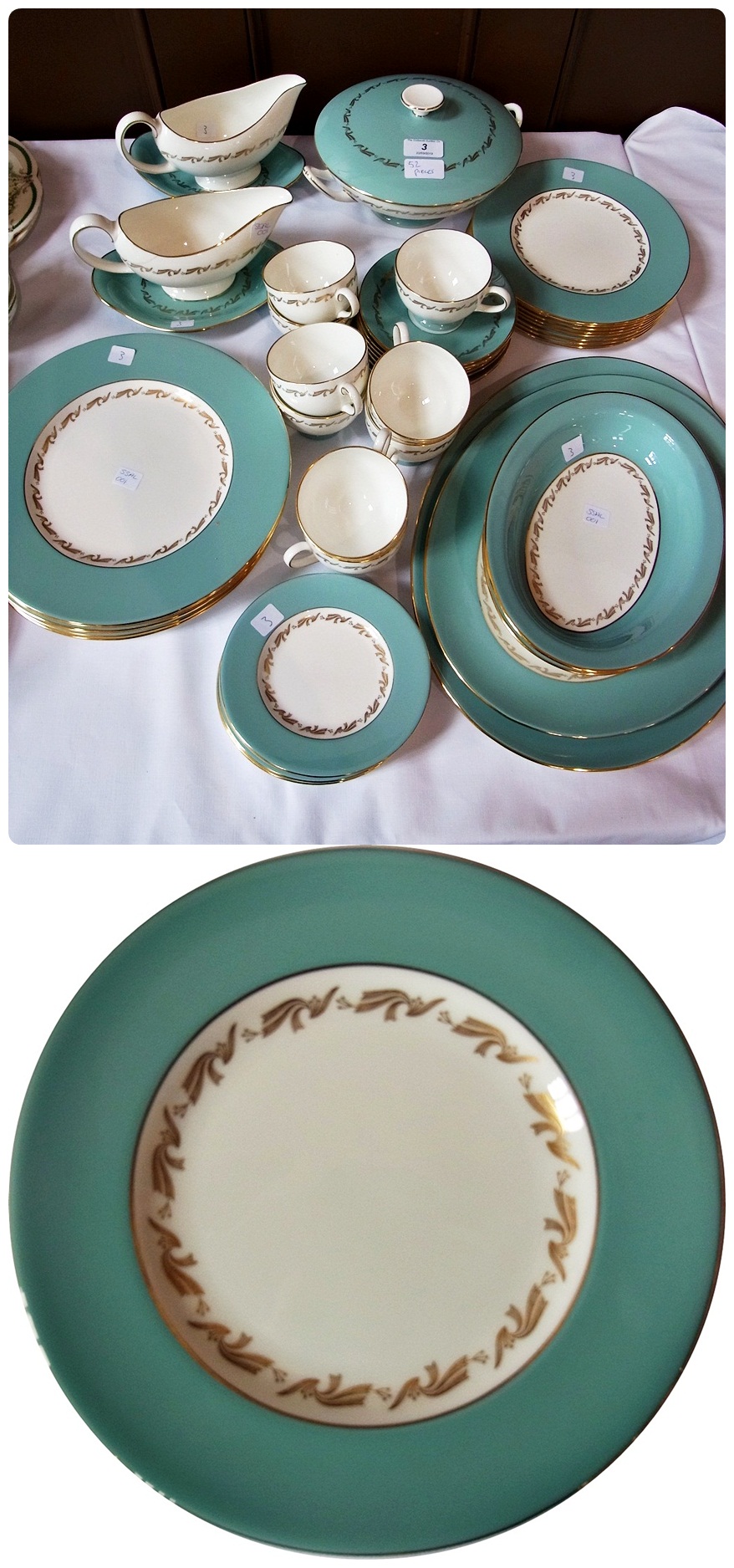 Wedgwood part dinner/tea service, "Venus", comprising:- gravy boats, tureens, cups and saucers, etc,