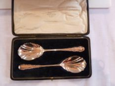 Pair dessert serving spoons, London 1935-36, makers George Jackson and David Fullerton, cased
