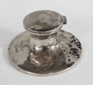 Edwardian silver capstan inkwell, with hinged cover and spreading circular base, Birmingham 1908