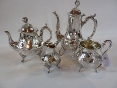 Sheffield plate four-piece tea and coffee service, decorated with strawberries and flowers (4)
