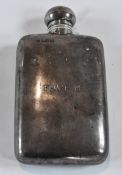 George V silver spirit flask, rectangular and curved, London 1915, 5oz approx, 15cms