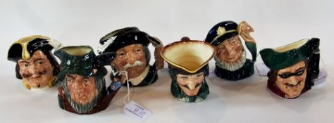 A collection of small character jugs, Royal Doulton, "Sancho Panca", and two "Dick Turpin", "Old