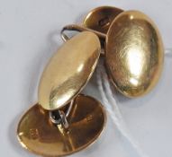 Pair 18ct gold double oval and staple cufflinks, approx. 9g