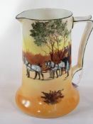 A Royal Doulton jug, printed with a carriage scene, four grey horses and the coachman blowing his