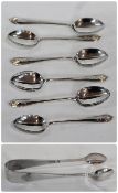 A set of six Edward VII silver coffee spoons, Sheffield 1905 together with a matching pair sugar