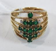 9ct gold, emerald and diamond ring