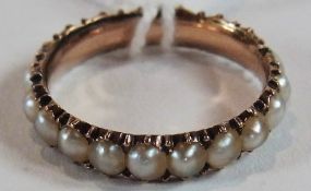 Gold and cultured pearl ring, set all round cultured pearls