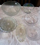 A large leaf shaped glass bowl, lustre bowl, cut glass bowls and other dishes (8)