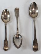 Georgian silver fiddle pattern tablespoon, London 1805, Victorian silver fiddle pattern dessert