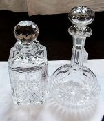 Large square cut glass decanter and another circular decanter (2)