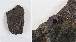 Natural ruby/garnet (?) in rock, in raw state