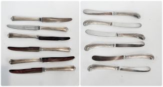 Set of six silver handled steel knives, Sheffield 1941 together with a set of six steel silver