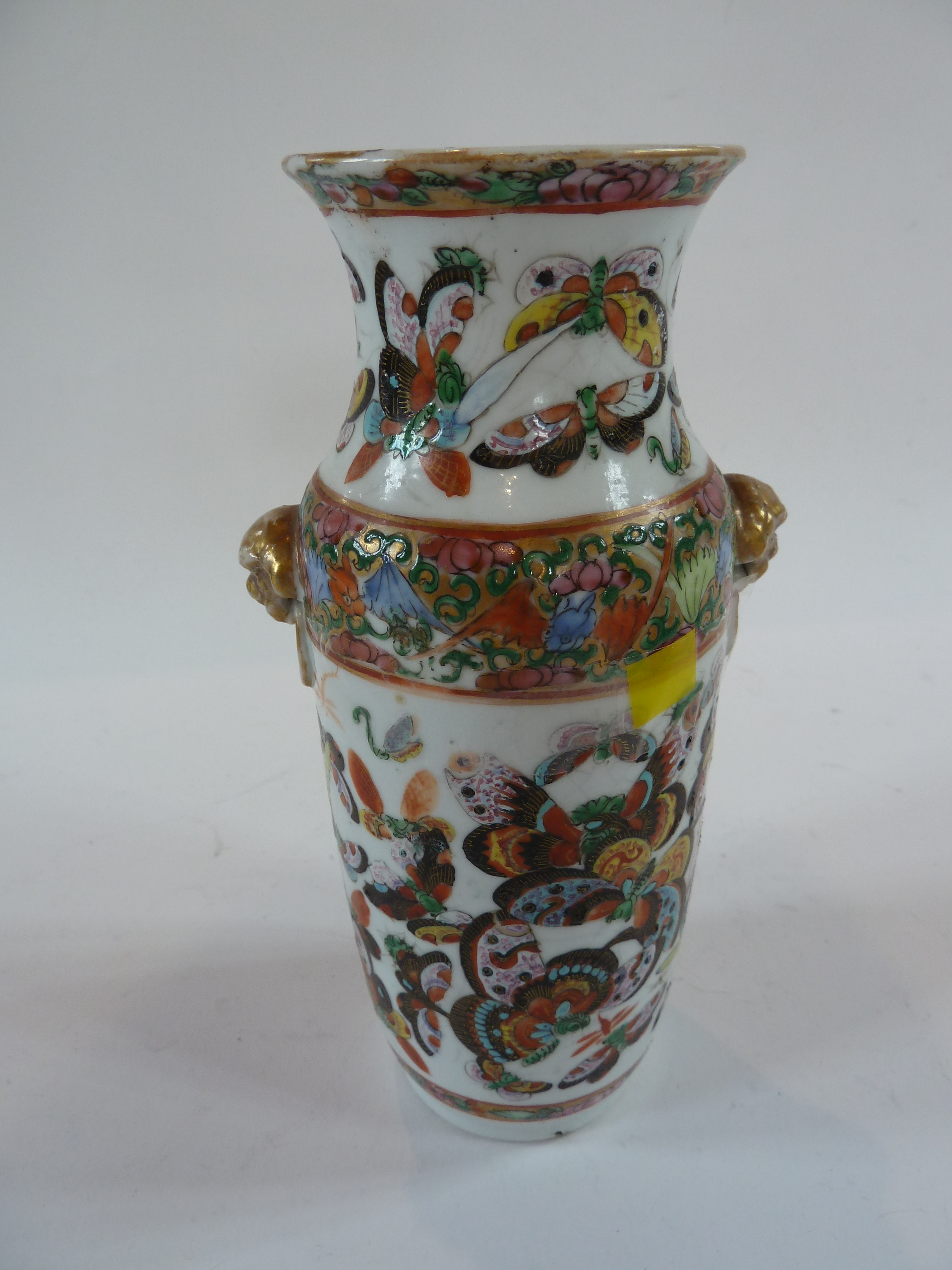 Chinese canton porcelain vase, shouldered and tapering, allover butterfly enamelled decoration and