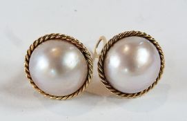 Pair 9ct gold and Mabe style pearl earrings