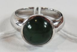 Silver and green agate ring, in box