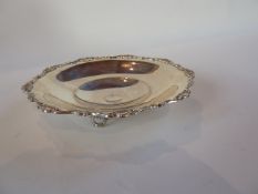 Italian silver 800 standard shallow bowl, with scroll work border, raised on C-scroll legs, diameter