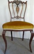 An Edwardian mahogany bone/ivory inlaid chair, the splat, frame and cabriole supports all line