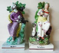 A Staffordshire pearlware figure, 'Elijah', 25 cm high together with another, 'Widow', 26 cm high (