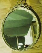 Gilt plaster wall mirror, with rope pattern knopped pediment and rope and bead borders, oval