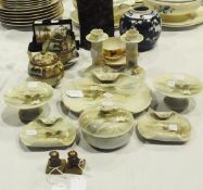 Modern Japanese hand painted dressing table set, pair Chinese brass seals, Japanese hand painted