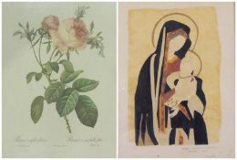 Collage of the Madonna
After Mossacio together with a 
Print 
Redoute's Roses (2)
