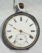 Gent's Swiss silver open-faced pocket watch, with white enamel dial and subsidiary seconds dial,