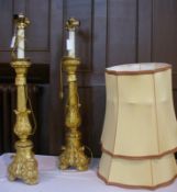 Pair continental eighteenth century style gilt and gesso table lamps, foliate and fluted columns