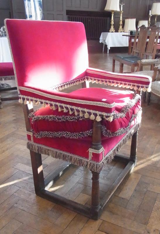 Mid-seventeenth century oak Upholders' armchair, (this chair appears in 'Oak Furniture' by Victor