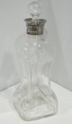 Victorian silver collar glug-glug glass decanter, of waisted form with stopper, Walker and Hall,