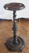 Antique French walnut jardiniere/torchere stand, on graduated spirally turned and bulbous column,