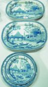 Pair Spode pearlware blue and white printed "Tiber" pattern oval meat dishes, 37cm in length, with