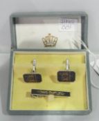 Pair eastern enamelled cufflinks and a tiepin