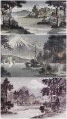 Three oriental watercolours on fabric
Various landscapes, framed, (3)