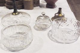 Two cut glass bowls, ginger jar and a continental cut glass and brass comport (5)