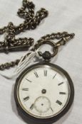 Victorian silver open-faced pocket watch  with white enamel dial and subsidiary seconds dial, (hands