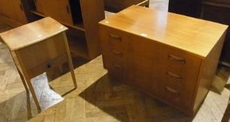 Mid-twentieth century Scandinavian style three drawer chest, with scroll-over handles, 81cm wide and