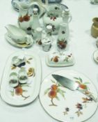 Royal Worcester "Evesham" pattern service ware, including cakestand and knife, napkin rings, gravy