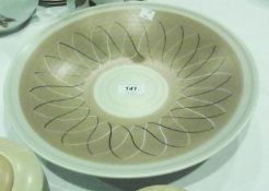 1950s studio pottery dish, designed by Alfie Read, of shallow circular form with chevron decoration,