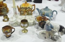 Wedgwood blue jasperware teapot, lustreware dressing table set, cottageware teapot and other