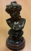 French bronze Art Nouveau Bacchanalian female bust, on waisted marble socle and marble base, 26 cm