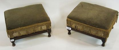 A pair of late Victorian upholstered top footstools with turned spindle supports, width 30cms