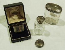 Victorian silver mounted cut glass toilet jar, another similar bottle, with silver lid and a