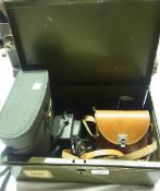 Pair cased binoculars, Kodak camera, Kodak Instamatic 300 camera, small pair of binoculars by