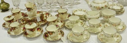 Wedgwood china "Mirabelle" part tea service, R4537, floral decorated, six cups and Royal Albert "Old